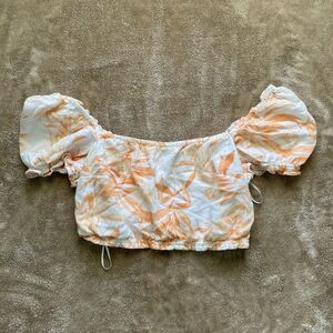 Abercrombie & Fitch Women’s Cropped Off The Shoulder Orange Floral Top